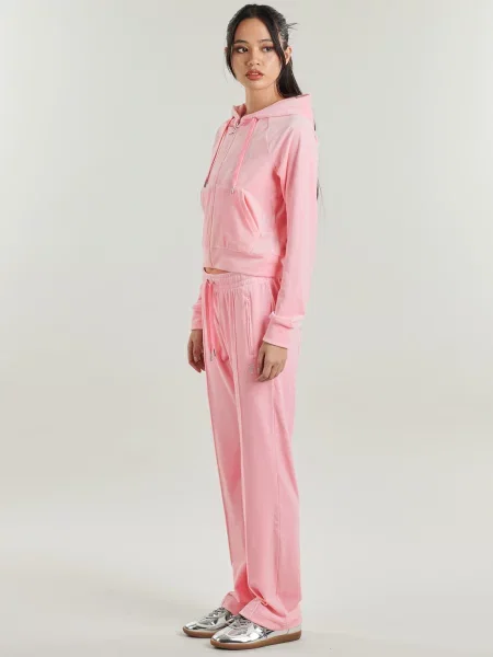 Velurová klasická mikina s kapucí Juicy Couture růžová