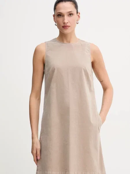 Marc O'Polo sukienka welurowa mini rozkloszowana beżowy