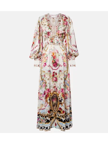 Rochie maxi Camilla din satin cu model floral