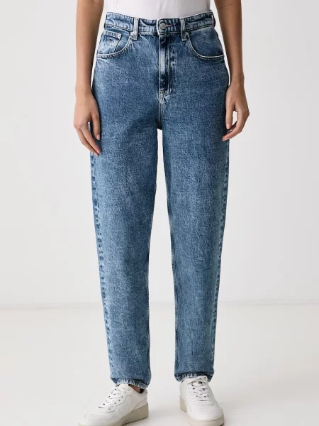 Tommy Jeans blugi mom fit pentru femei albastru