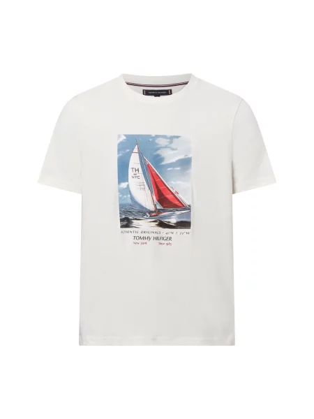 Tommy Hilfiger Tommy Hilfiger T-Shirt Ivory Petal Mężczyźni biały nadruk M beżowa