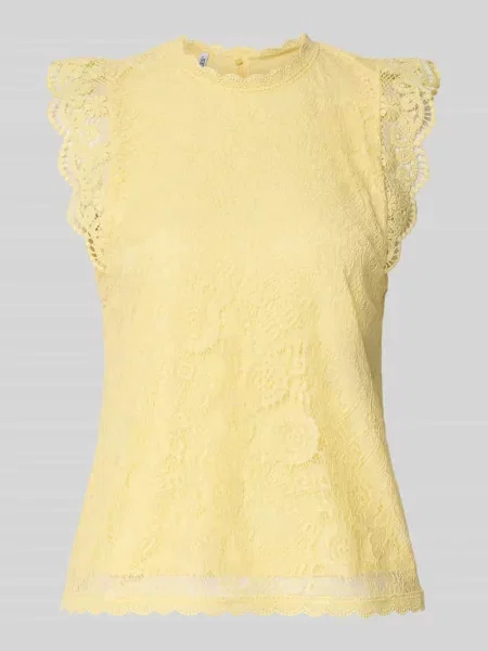 Bluzka bez rękawów o kroju shaped fit z obszyciem koronką model „OLLINE” Pieces