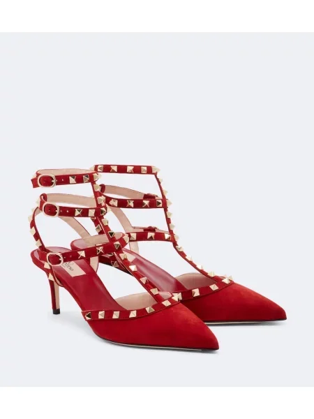 Pantofi cu toc Valentino Garavani din piele de căprioară roșu