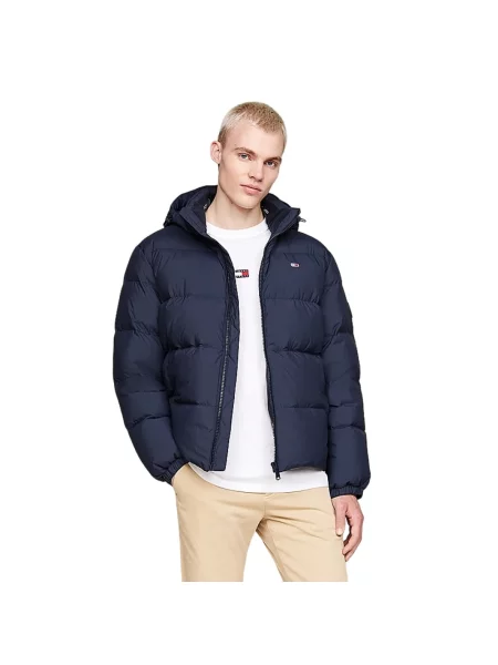 Kurtka puchowa o kroju relaxed fit z kapturem Tommy Jeans granatowa