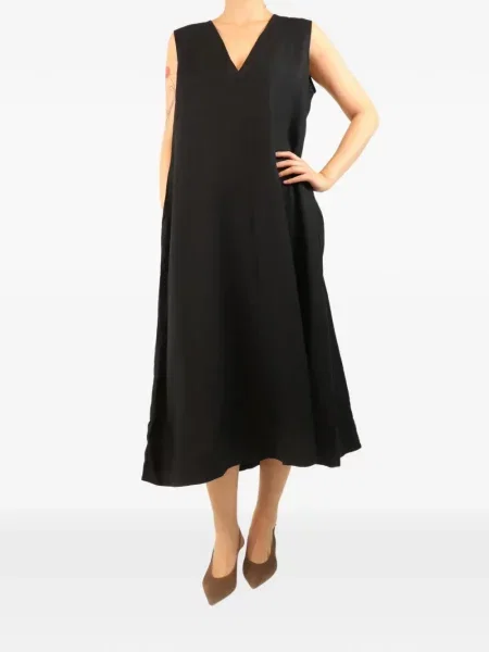 Rochie midi Asceno cu decolteu în V negru