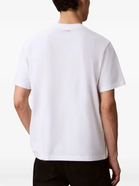 Тениска Calvin Klein с принт с кръгло деколте бяло