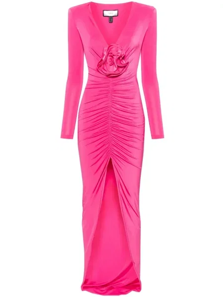 Rochie maxi Nissa din satin cu model floral de costum roz