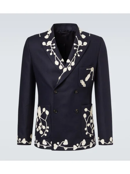 Volneni blazer Bode z vezenjem modra