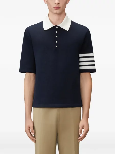 Tricou polo Thom Browne tricotate albastru