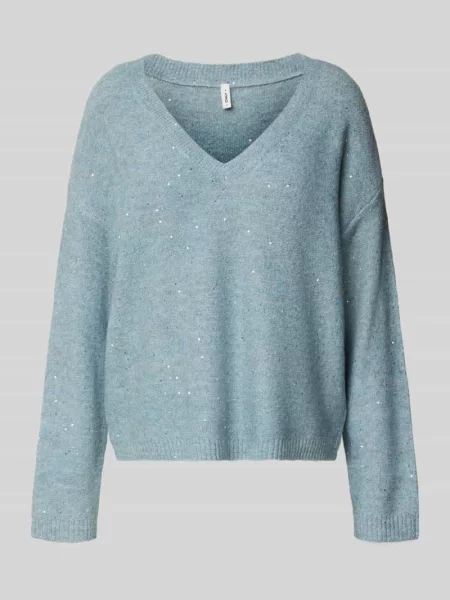 Sweter z dzianiny o kroju regular fit z cekinowym obszyciem model ‘ARIZONA’ Only
