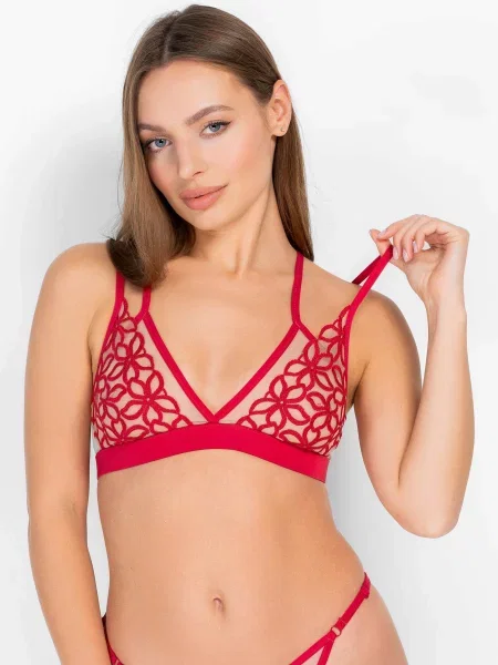 Однотонный бюстгальтер с вышивкой чорний