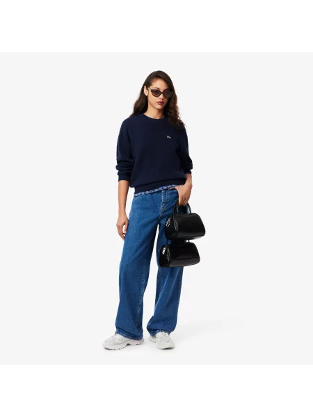 Lacoste Sweter Z Okrągłym Dekoltem Relaxed Fit granatowy