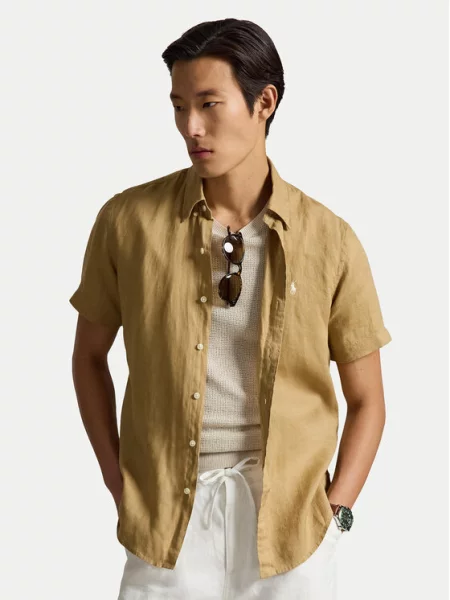Polo Ralph Lauren Πουκάμισο από λινό Sport Shirt πράσινο