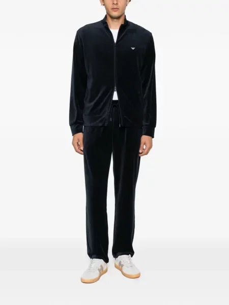 Кадифени бягане панталон Emporio Armani с връзки синьо