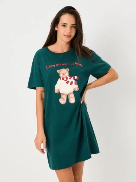 Ночная рубашка Sinsay с принтом зеленая