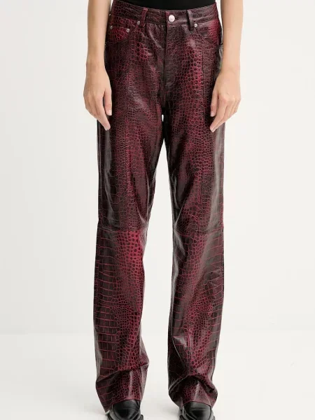 Gestuz pantaloni de piele lat high waist roșu