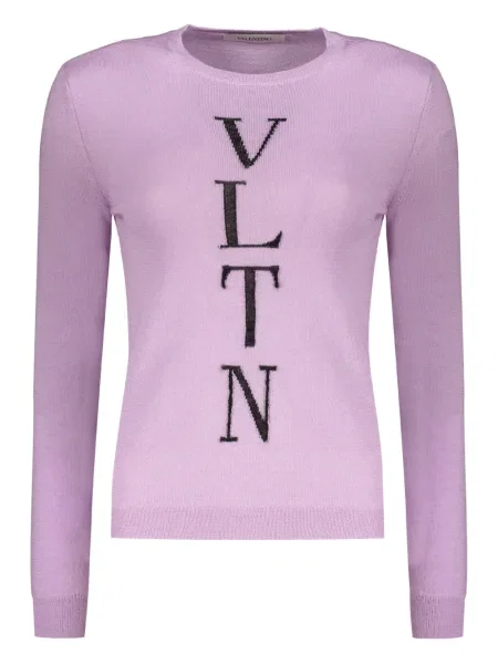 Pulover Valentino Garavani cu broderie cu decolteu în U violet