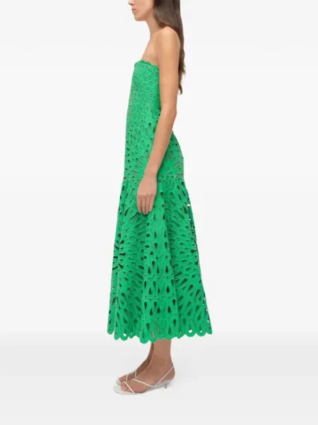 Rochie midi Simkhai cu broderie fără bretele verde