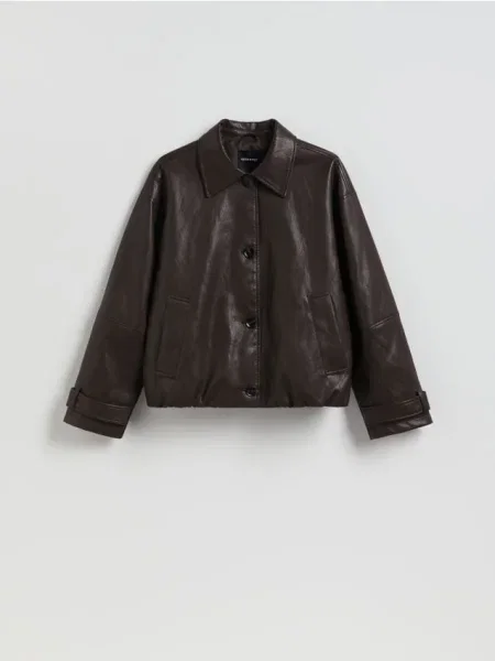 Reserved Geacă din piele ecologică maro-închis maro