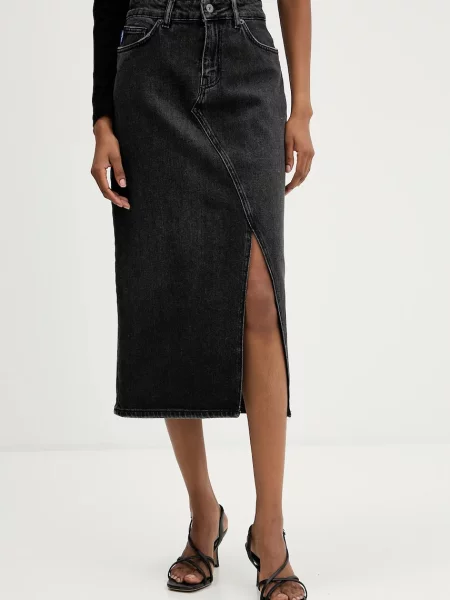 Hugo Blue fustă din denim midi drept negru