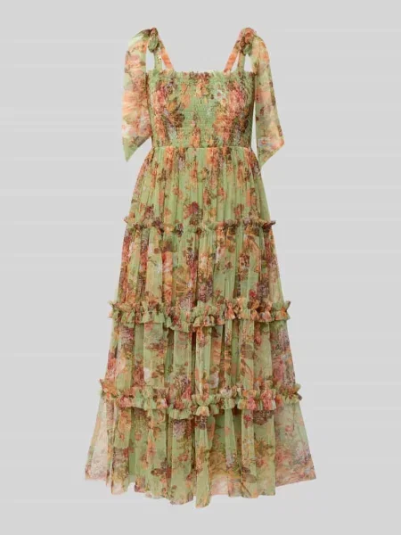 Sukienka koktajlowa w stylu warstwowym Lace & Beads zielona