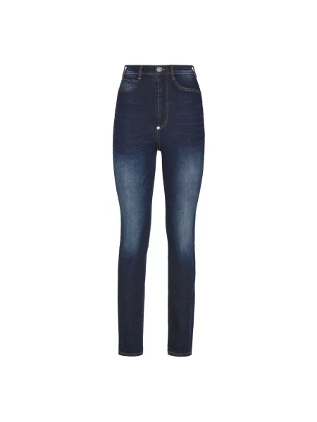 Talia jeansy Philipp Plein z wysoką talią niebieskie