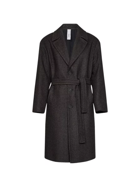 Cu centură palton Hevo cu model herringbone negru