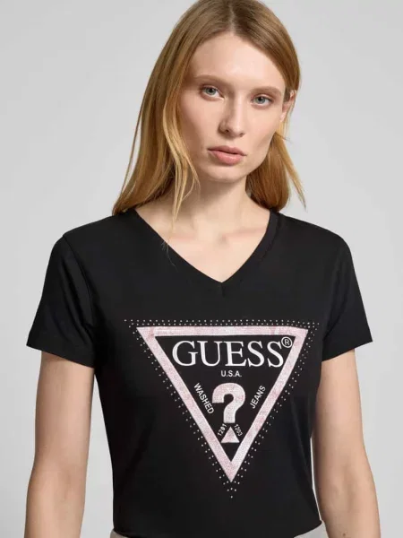 T-shirt z nadrukiem z logo model ‘PYTHON’ Guess czarna