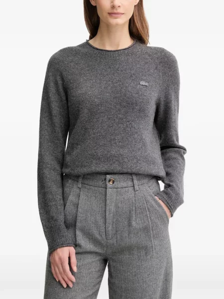 Pulover Lacoste tricotate cu autograf gri