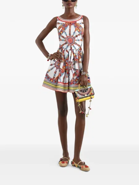 Rochie midi Dolce & Gabbana cu imagine din poplin alb