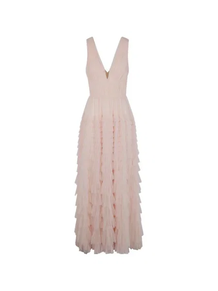 Rochie maxi Twinset cu volane plisată de costum roz