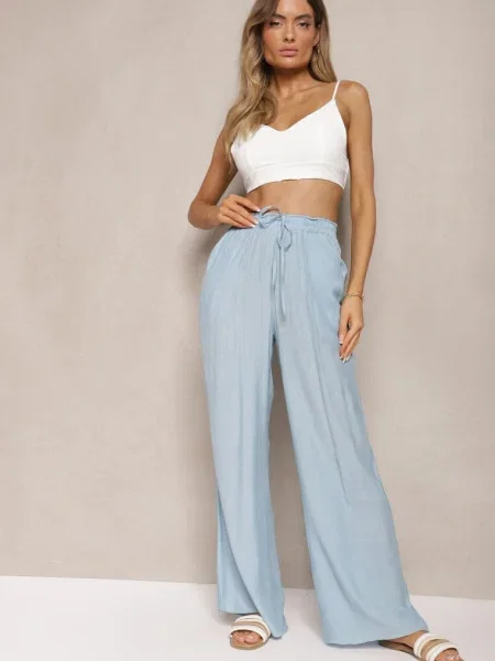 Pantaloni albaștri din cu Pimpernel cu pliuri albastru