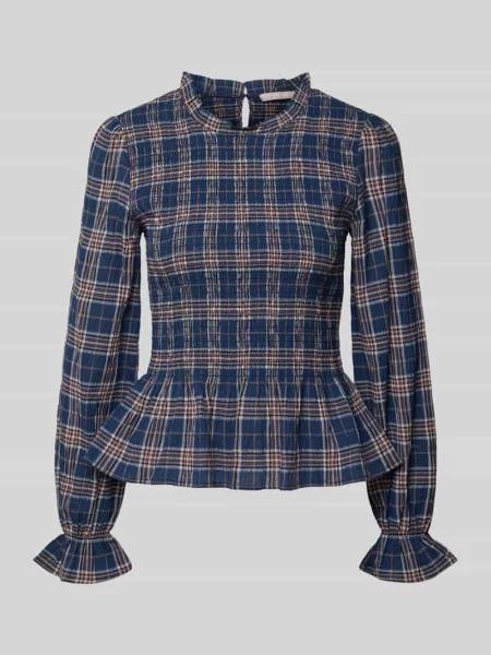 Bluzka z detalami w stylu falban i rękawami z falbanami Christian Berg Woman Selection granatowa