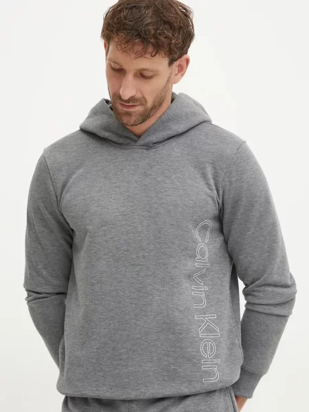 Меланжов суичър с качулка Calvin Klein Performance с качулка сиво