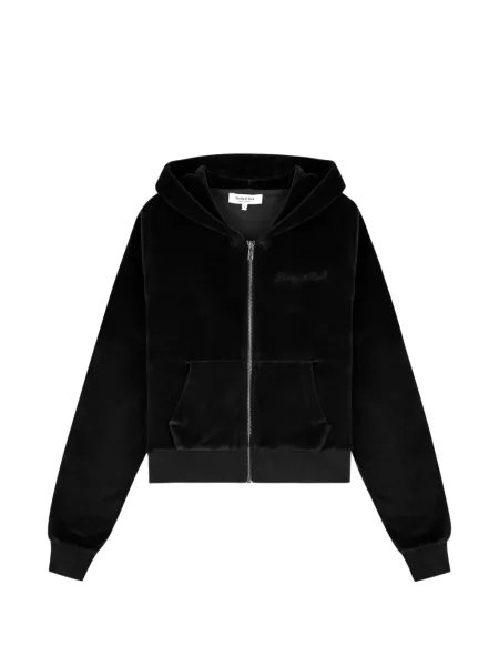 Hanorac cu glugă Sporty & Rich din velur cu autograf negru