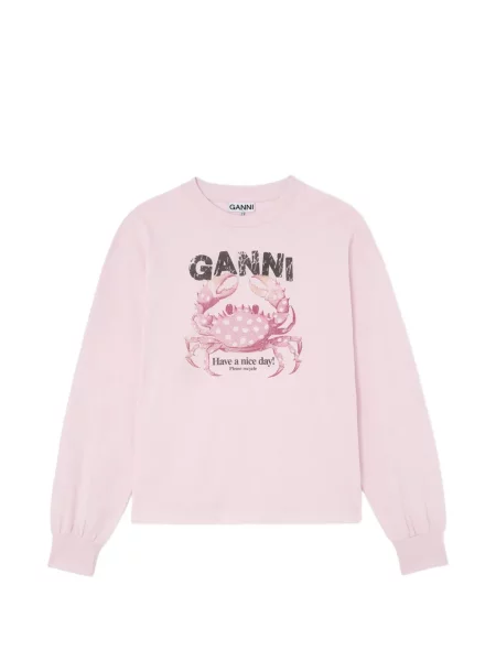 Lung tricou Ganni cu imagine roz