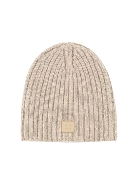 Czapka Acne Studios wełniana z logo beżowa