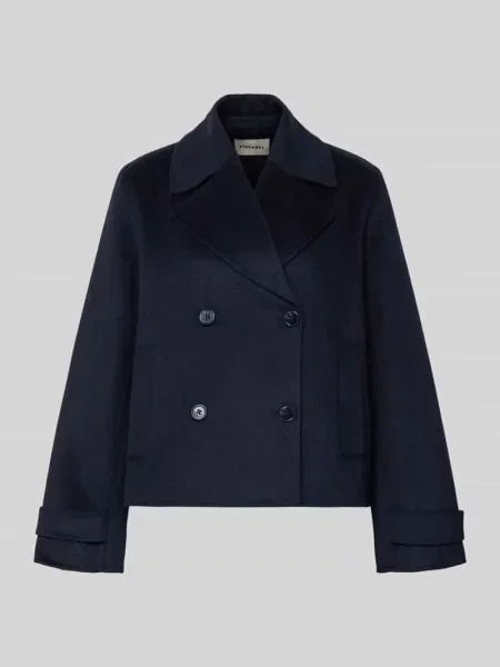 Krótki płaszcz z kołnierzem z połami i wpuszczanymi Stefanel granatowy