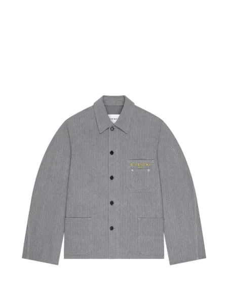 Geacă de blugi Givenchy cu broderie cu model herringbone gri