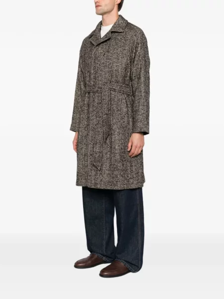 Cu centură palton Tagliatore cu model herringbone maro