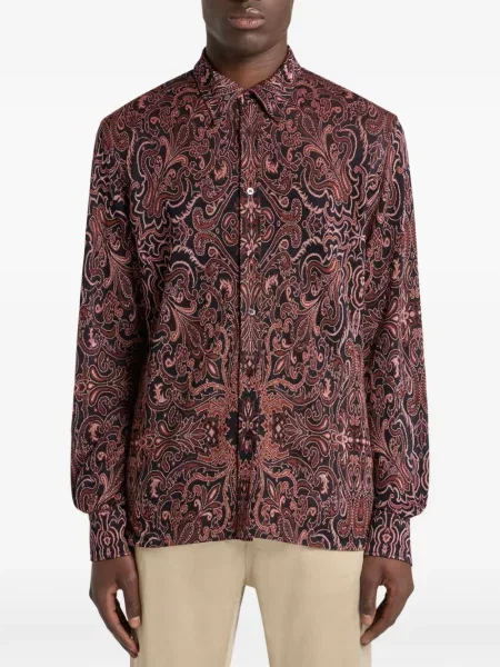 Cămașă Etro cu model paisley din jacard maro