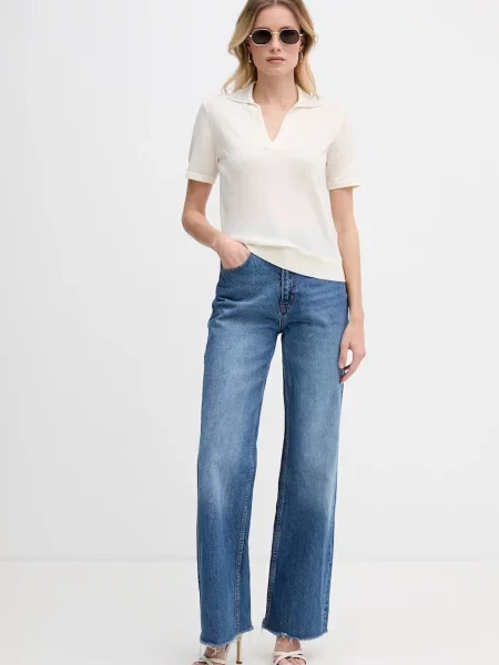 Tricou polo Guess de lână bej