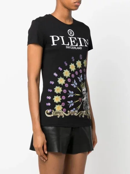 Tričko Philipp Plein s potiskem s kulatým výstřihem černé