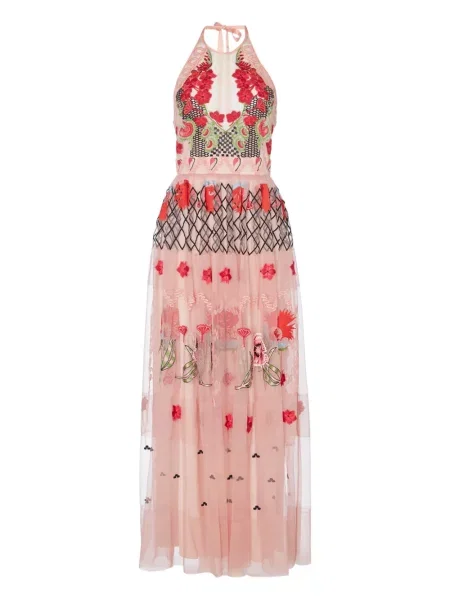 Rochie maxi Temperley London cu broderie din tul de costum roz