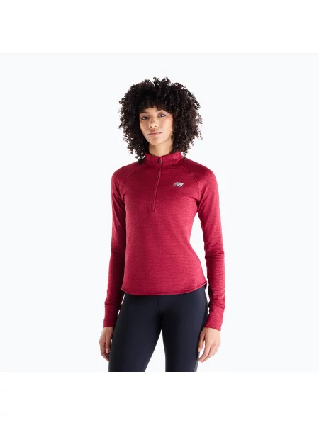 Дамска блуза за бягане с дълъг ръкав New Balance Athletics Heat Grid Zip podium red червено