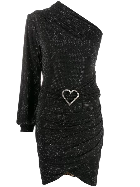 Rochie Philipp Plein de cristal cu motiv cu inimi cu un umăr gol negru