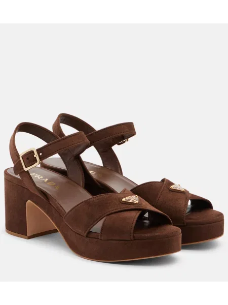 Sandali Prada iz semiša s platformo rjava