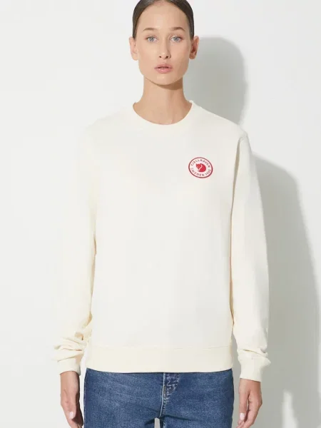 Fjallraven hanorac de Logo femei bej cu imprimeu alb