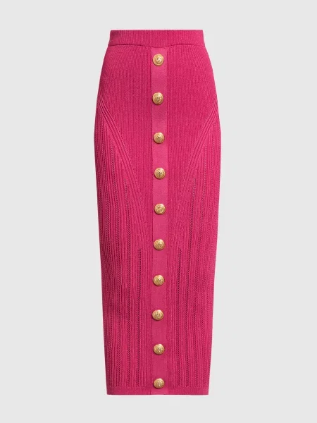 Юбка миди Balmain с заклепками розовая