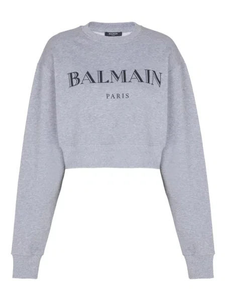 Hanorac crewneck Balmain cu imagine gri